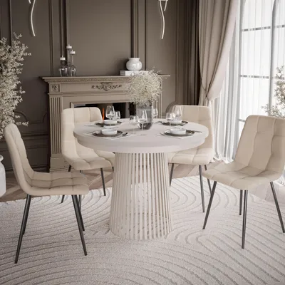 Produktbild von Esszimmer-Set ELYA-Tisch mit vier Stühlen aus Kaschmir