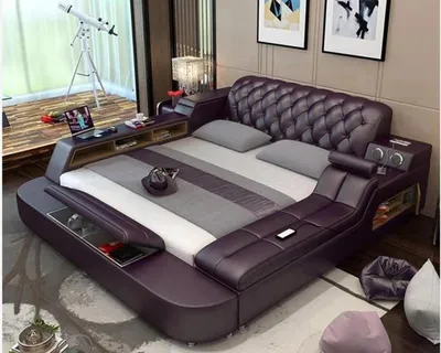 Produktbild von Design Bett XXL Big Betten Leder Hotel Polster 180x200 Multifunktion Regal Neu