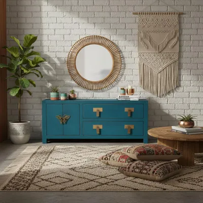 Immagine prodotto di Mobili orientali d'epoca Cassettiera TV Credenza Mobile TV Cinese Asiatico Estremo Oriente Stile casa di campagna shabby chic Blu scuro blu navy