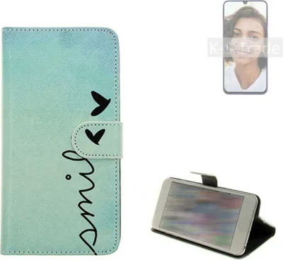 Produktbild von K-S-Trade Schutz Hülle Handy Hülle kompatibel mit Samsung Galaxy M21 Hülle Handyhülle cover bookstyle Etui Handyhülle ''smile'' türkis