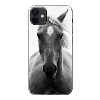 Produktbild von MuchoWow® Handyhülle Schutzhülle Hülle für iPhone 12 mini Pferd - Tier - Schwarz - Weiß Silikon Softcase Handy Hülle - Bild