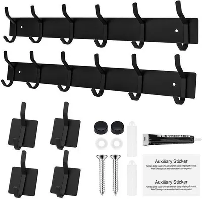 Immagine prodotto di Ganci appendiabiti da parete, 2 pezzi, 4 ganci singoli, metallo, per camera da letto, bagno, cucina, cappotti, cappelli e asciugamani