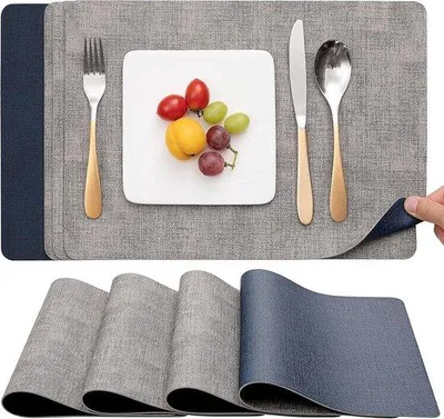 Produktbild von Famanu Platzdeckchen waschbar, doppelseitige Platzdeckchen, Kunstleder, rutschfest - 4er Set