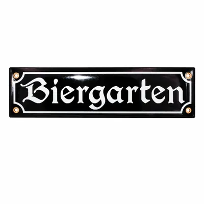 Produktbild von Biergarten Schild - 8x30 cm - Keramik Emaille - Wetterfest - Oktoberfest Schild - Deko Blechschild - Emailschild - SCHWARZ