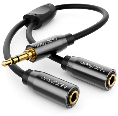 Produktbild von deleyCON 0,20m Audio Klinken Y-Splitter Kabel AUX, 3,5mm Stereo
