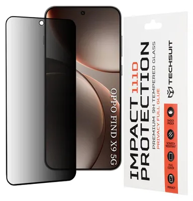 Obrázek produktu pro Techsuit – 111D Privacy Full Glue ochranné sklo na displej s ochranou soukromí pro Oppo Find X9 – černé