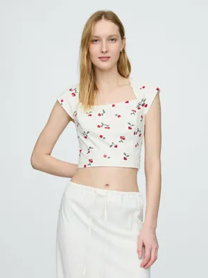 Produktbild von GAP Leinen Crop-Top XXS, weiß, körpernahe Passform, ultrakurze Länge, eckiger Ausschnitt