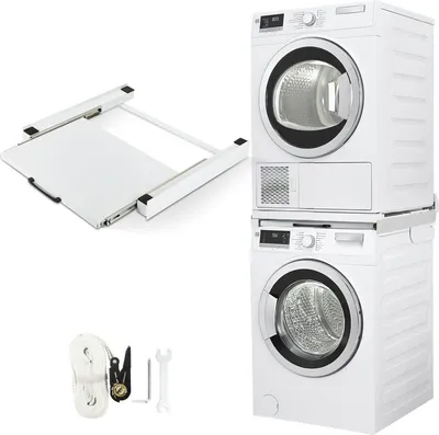 Image de Bettizia Cadre d'assemblage avec étagère 60X54 cm Cadre intermédiaire pour lave-linge sèche-linge, sangle d'arrimage incluse