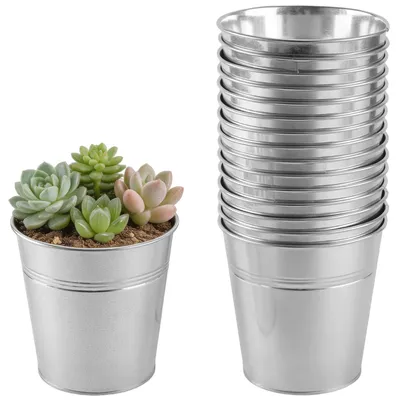 Obrázek produktu pro Kovové miniaturní kbelíky zinkové, 12 cm, 16 kusů, vhodné pro dekorace
