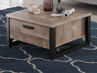 Produktbild von Couchtisch "Emile" in Eiche Tabak und schwarz Beistelltisch mit 2 x Schublade 80 x 80 cm