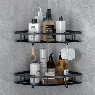 Image de Support de douche pour salle de bains, 2 pièces, noir, pour douche, salle de bains, en bois
