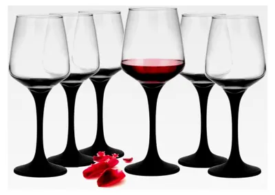 Produktbild von 6 Weingläser 360ml mit schwarzem Stiel