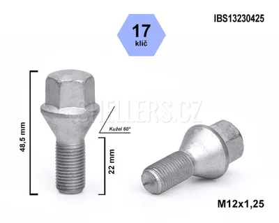 Obrázok produktu pre Skrutka kolesa M12x1,25x22 s kužeľom, kľúč 17, IBS13230425, výška 48,5 mm