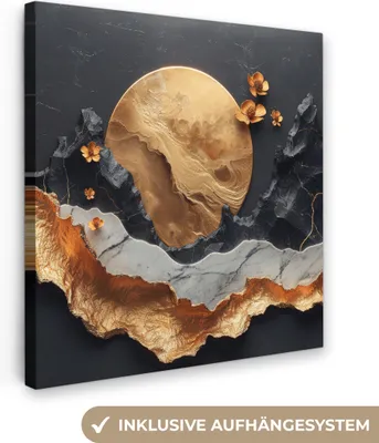 Produktbild von MuchoWow® - Leinwandbilder - Kunst - Gold - Modern - Abstrakt, Wandbild, Wanddeko Bilder Wohnzimmer, 90x90cm