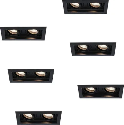 Image de HOFTRONIC - Lot de 6 Spots LED Encastrables Carrés Durham 8W 4000K Noir GU10 Dimmables