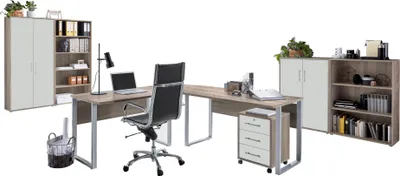 Produktbild von Büromöbel-Set TABOR PRO 1 in Eiche Sonoma / weiß matt, Arbeitszimmer Komplett-Set