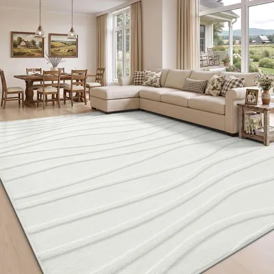 Obrázek produktu pro měkký plyšový vlnitý koberec 120x160cm - protiskluzový a pratelný pro obývací pokoj a dětský pokoj
