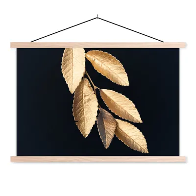 Produktbild von MuchoWow® Textilposter Blätter - Schwarz - Gold - Luxus - Pflanzen 60x40 cm mit holzfarbenen Rahmen - Bilder