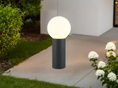 Produktbild von LED Sockelleuchte Anthrazit mit Glaskugel für Wegbeleuchtung Garten, Höhe 40cm