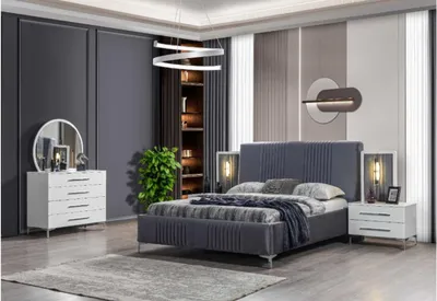Produktbild von Weiße Schlafzimmer Möbel Textilbett Großer Kleiderschrank Nachttische