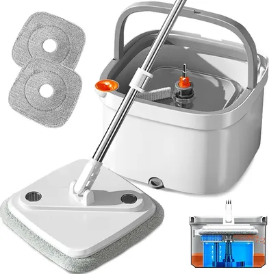 360° Wischmopp-Set mit Eimer, selbstreinigend, quadratischer Moppkopf