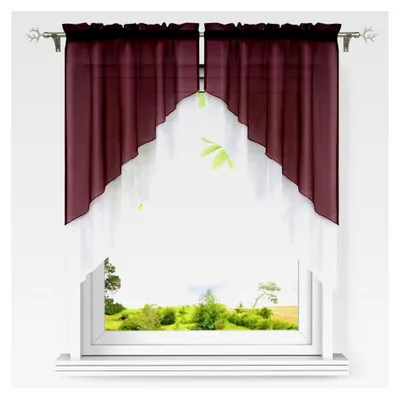 Produktbild von Voile Scheibengardine Bogen Set 2-teilig für Kleinfenster Tunnelzug Kurzstores Doppelschichtige Küchengardinen Weinrot BxH 90x100 cm