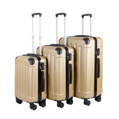 Produktbild von 3er Kofferset Champagner | Koffer Set Hartschalenkoffer | Reisekoffer Gepäck | Hartschalen Trolley Rollkoffer