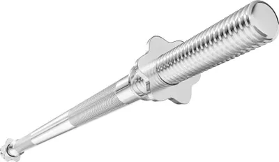 Produktbild von Hop-Sport Langhantelstange 30mm – Hantelstange 120cm Länge, verchromt und gerändelt, mit Gewinde und Sternverschlüssen – aus massivem Stahl