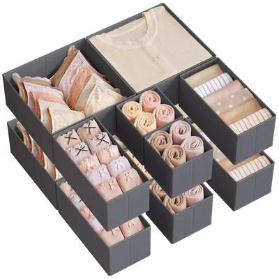 Produktbild von SONGMICS Schubladen-Organizer 12er Set, Aufbewahrungsbox aus Stoff, faltbare Box, für Socken, Unterwäsche, grau