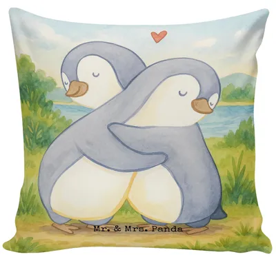 Produktbild von Mr. & Mrs. Panda Deko Kissen Pinguine Kuscheln Design - Weiß - Geschenk, Kuschel, Bedrucktes, Valentinstag, 40x40, Mitbringsel, Sofakissen, für sofa, Jahrestag, Freundin
