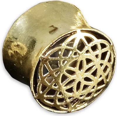 Produktbild von viva-adorno 1 Stück 8mm Flesh Tunnel Plug Messing Vintage Look Blüte Südostasien Style Größe 8 - 16mm Z434.D7
