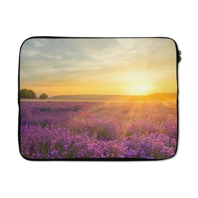 Produktbild von MuchoWow® Laptop Hülle 17 Zoll Laptoptasche Lavendel - Sonnenuntergang - Bäume - Lila - Zipper - Schutzabdeckung