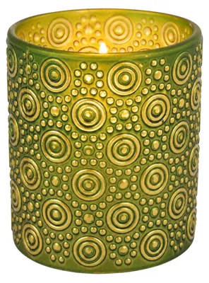 Produktbild von Windlicht Hailey, Glas, Grün, 10 cm, Teelichthalter, Kerzenhalter, rund, strukturierte Kerzendekoration für Wohnzimmer, Tischdekoration, Sideboard, Fensterbank, Regal, Boho, Vintage, orientalische Dekoration, schöne Geschenkidee