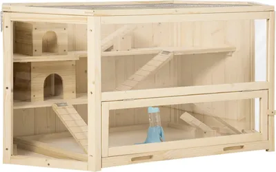 Produktbild von Kleintierkäfig Nagerkäfig Hamsterkäfig Mit Rampe Wippe Mäusekäfig Oben Aufklappbar Käfig Abnehmbare Bodenwanne Tannenholz 115 X 60 X 55 Cm