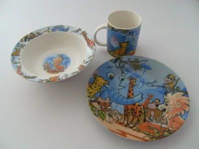 Produktbild von Kindergeschirr Tasse Teller Müslischale, Zootiere, Tiere Tier Zoo Tassen Frühstückset Geschenk