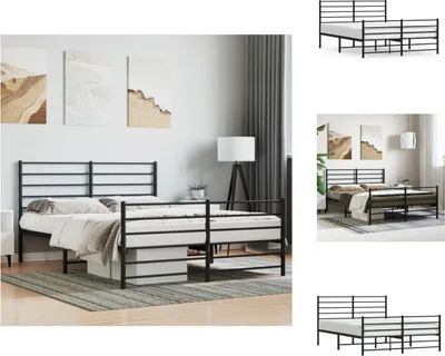 Productafbeelding van vidaXL Bedframe met hoofdeinde en voeteneinde, zwart metaal, 120x190 cm - Bedden & Bedframes