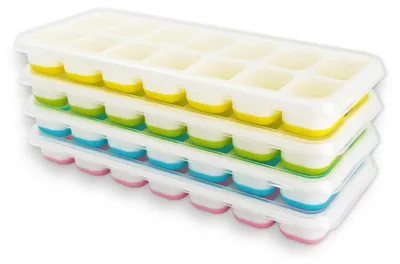 4er-Set Silikon-Eiswürfelform mit Deckel, 56 Würfel
