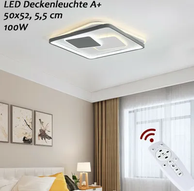 Produktbild von Neu Euroton 9643-FX 50x52 cm, H 5,5 cm 100W LED Deckenleuchte mit Fernbedienung Lichtfarbe/Helligkeit einsetllbar LED Deckenlampe