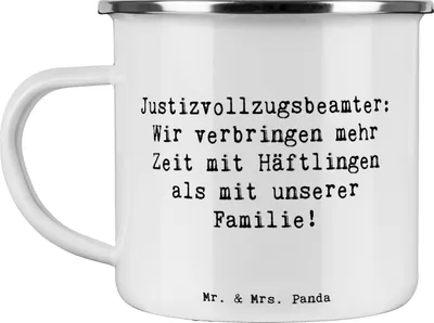 Produktbild von Mr. & Mrs. Panda Blechtasse Spruch Justizvollzugsbeamte Zeit - Weiß - Geschenk, Vollzugsdienst, Berufspassion, Teetasse, Schichtdienst, Gefängnisalltag, Emaille Becher