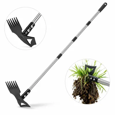 Produktbild von 2-in-1 Unkrautstecher mit Langstiel 148 cm, Gartenhacke & Unkrautentferner aus Stahl für Garten & Terrasse