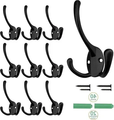 Produktbild von Famanu Jashaken Set - 10 schwarze Wandhaken mit 40 Schrauben