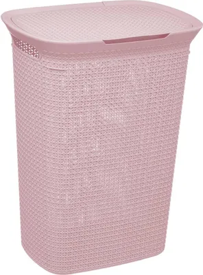 A pink laundry basket with a lid, shown from a slightly angled front view against a white background.