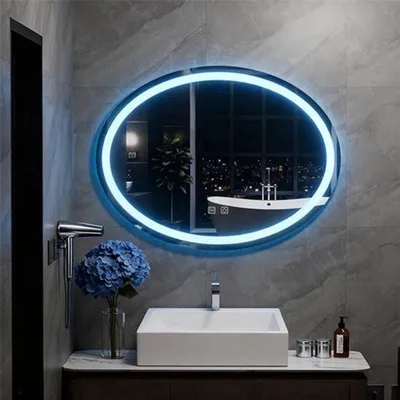 Obrázok produktu pre Zrkadlo do kúpeľne, oválne – 60 x 80 cm – hliník – s LED osvetlením – s funkciou proti kondenzácii