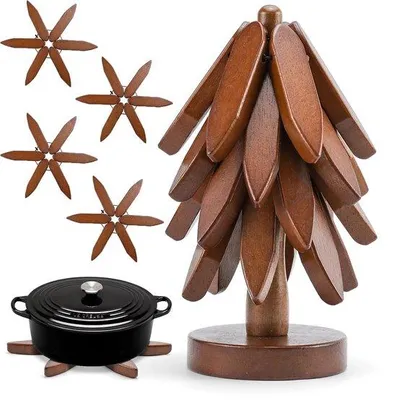 Produktbild von Hitzebeständige Holzunterlägger Set 4 schwarz Nussbaum