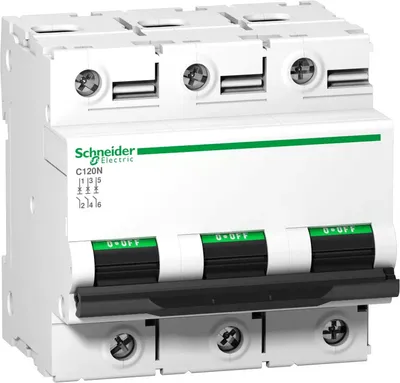 Immagine prodotto di Interruttore miniaturizzato Schneider Electric C120N, 3P, 100A, caratteristica B, 10kA A9N18350