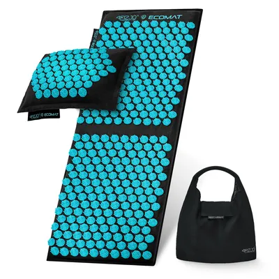 Produktbild von 4FIZJO ECO Akupressurmatte XL, mit Kissen, aus Leinen, für Massage und Entspannung, Schwarz-Blau