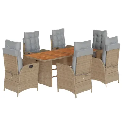 Produktbild von 7-tlg. Garten-Essgruppe mit Kissen Beigemischung Poly Rattan