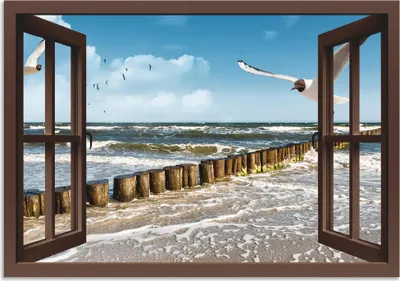 Produktbild von ARTland Wandbild Alu für Innen & Outdoor Fensterblick - Ostsee, braun Größe: 100x70 cm