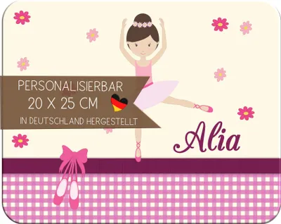 Produktbild von Kinder Frühstücksbrettchen  Balerina Blume   mit Name personalisiert, Kunststoff, 20x25 cm