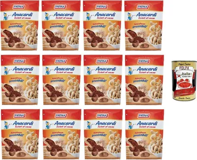 Produktbild von Fatina- Anacardi Tostati al Cacao Geröstete Cashewnüsse mit Kakao 12x 130gr + Italian Gourmet polpa 400g